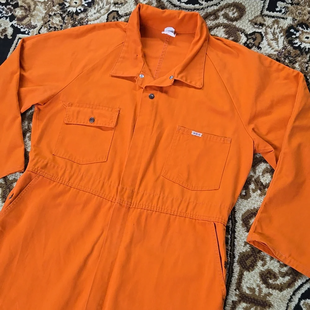 Vintage Orange Boiler Suit Hunting Jumpsuit Retro Utility Workwear Canvas Denim - Picture 3 of 16